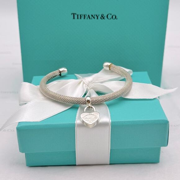 Tiffany & Co. Return to Tiffany Mesh Cuff Bangle Bracelet Sterling Silver W/ Box - Picture 7 of 9